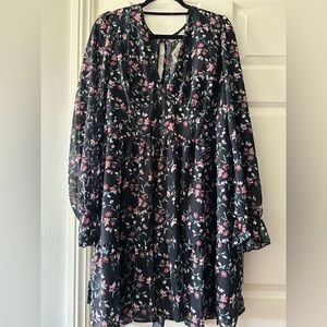 Plus size navy floral babydoll dress
